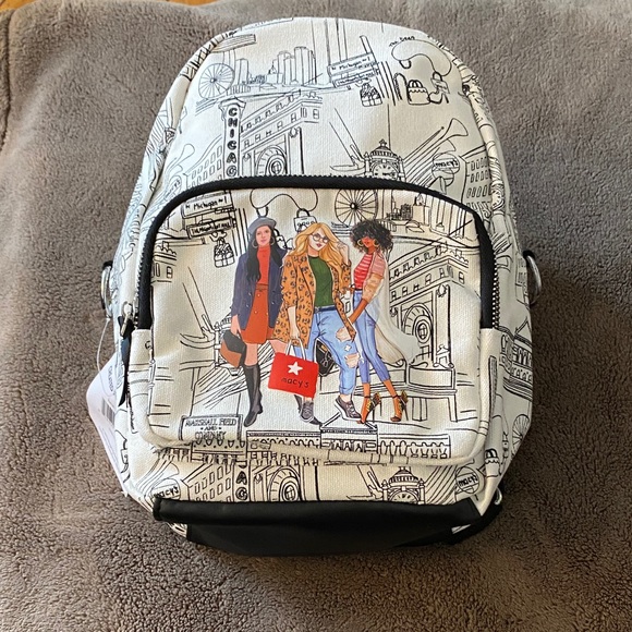 Macy's Illustrated Cream and Black Backpack - Picture 1 of 6
